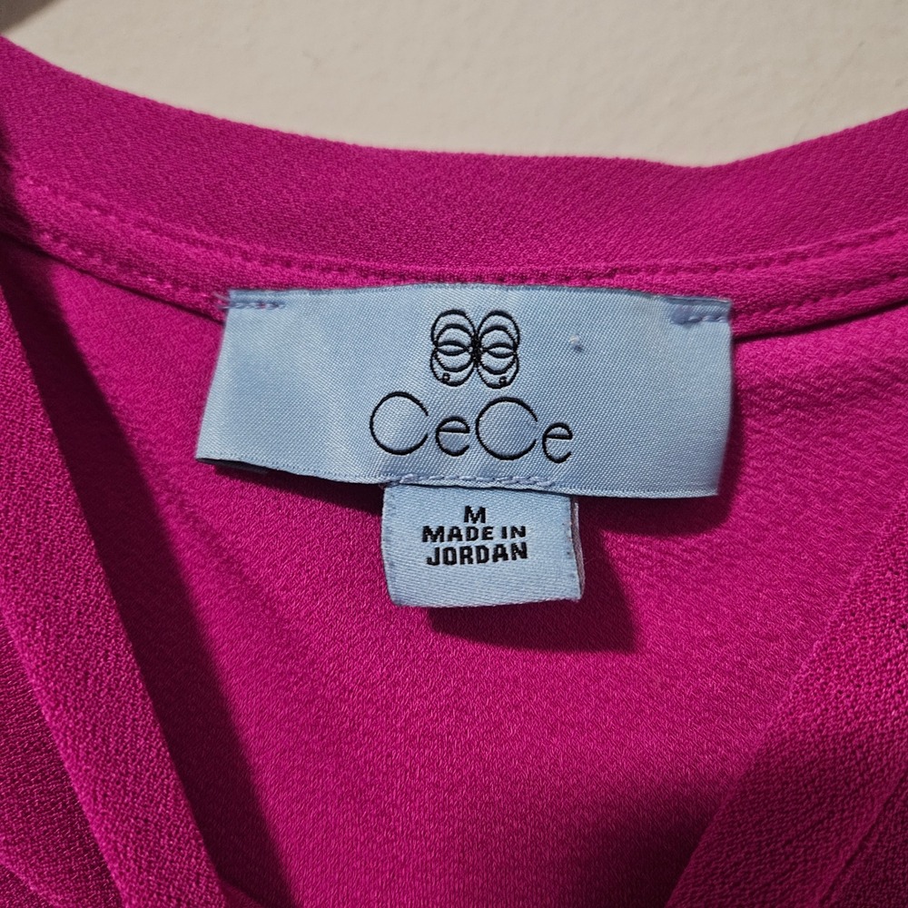 CeCe Magenta Pink Swiss Dot Puff Sleeve Crepe Knit Blouse Top Womens Medium - Picture 3 of 5